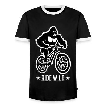 Gorilla Biker Mountain Biker E-Biker Funny Animals - Men's Ringer Shirt - black/white - Front - AI Model Female 172 light (172cm) & AI Model Male 178 light (178cm)