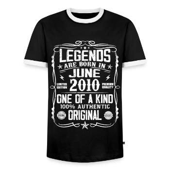 Vintage 2010 June 2010 Retro June Cool Gift 2010 - Men's Ringer Shirt - black/white - Front - AI Model Female 172 light (172cm) & AI Model Male 178 light (178cm)