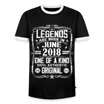 Vintage 2018 June 2018 Retro June Cool Gift 2018 - Men's Ringer Shirt - black/white - Front - AI Model Female 172 light (172cm) & AI Model Male 178 light (178cm)