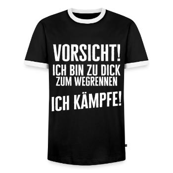 Funny Funny Funny Saying Funny Clothing - Men's Ringer Shirt - black/white - Front - AI Model Female 172 light (172cm) & AI Model Male 178 light (178cm)