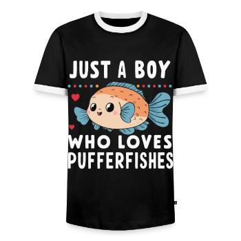 Kugelfisch Kugelfische Fisch Ozean Tier - Männer Kontrast-T-Shirt - Schwarz/Weiß - Vorne - AI Model Female 172 light (172cm) & AI Model Male 178 light (178cm)