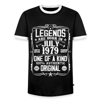 Né en Juillet 1979 Anniversaire 1979 Juillet 1979 - T-shirt contrasté Homme - noir/blanc - Devant - AI Model Female 172 light (172cm) & AI Model Male 178 light (178cm)