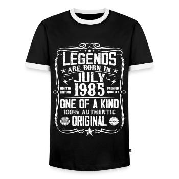 Born in July 1985 Birthday 1985 July 1985 - Men's Ringer Shirt - black/white - Front - AI Model Female 172 light (172cm) & AI Model Male 178 light (178cm)