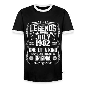 Born in July 1982 Birthday 1982 July 1982 - Men's Ringer Shirt - black/white - Front - AI Model Female 172 light (172cm) & AI Model Male 178 light (178cm)