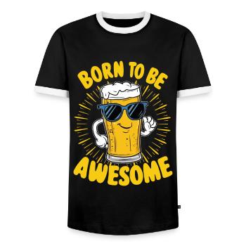 Beer Saying Born to be Awesome - Men's Ringer Shirt - black/white - Front - AI Model Female 172 light (172cm) & AI Model Male 178 light (178cm)