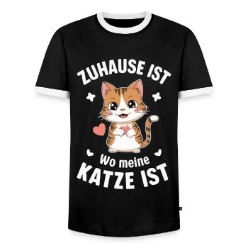 Cat Kitten Male Animal Cats - Men's Ringer Shirt - black/white - Front - AI Model Female 172 light (172cm) & AI Model Male 178 light (178cm)