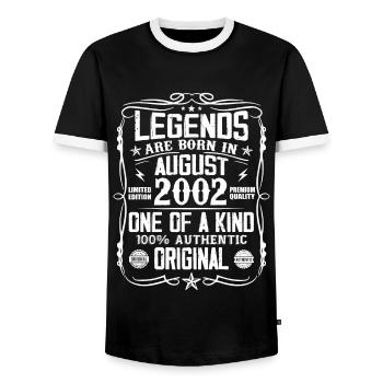 Légendaire depuis août 2002 - Millésime Août 2002 - T-shirt contrasté Homme - noir/blanc - Devant - AI Model Female 172 light (172cm) & AI Model Male 178 light (178cm)