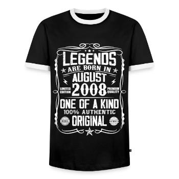 Legendary since August 2008 - Vintage August 2008 - Men's Ringer Shirt - black/white - Front - AI Model Female 172 light (172cm) & AI Model Male 178 light (178cm)
