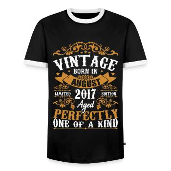 Birthday August 2017 - great since August 2017 - Men's Ringer Shirt - black/white - Front - AI Model Female 172 light (172cm) & AI Model Male 178 light (178cm)