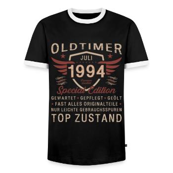 30th Birthday Classic Car July 1994 Vintage 1994 - Men's Ringer Shirt - black/white - Front - AI Model Female 172 light (172cm) & AI Model Male 178 light (178cm)