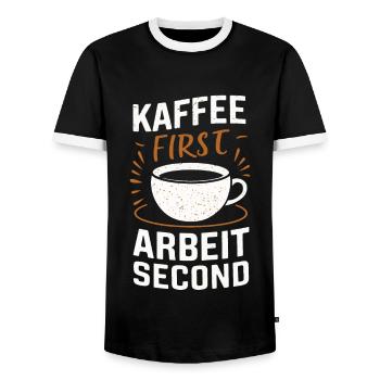 Coffee Coffee Coffee Drinkers Coffee Lovers - Men's Ringer Shirt - black/white - Front - AI Model Female 172 light (172cm) & AI Model Male 178 light (178cm)