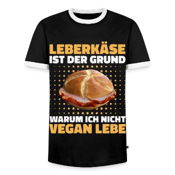 Leberkäs Bayern Leberkas Semmel Fleischkäse - Men's Ringer Shirt - black/white - Front - AI Model Female 172 light (172cm) & AI Model Male 178 light (178cm)