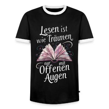 Book Reading Books Book Nerd Bookworm - Men's Ringer Shirt - black/white - Front - AI Model Female 172 light (172cm) & AI Model Male 178 light (178cm)