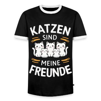 Cat Kitten Male Animal Cats - Men's Ringer Shirt - black/white - Front - AI Model Female 172 light (172cm) & AI Model Male 178 light (178cm)