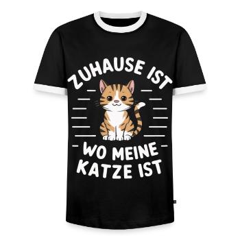 Cat Kitten Male Animal Cats - Men's Ringer Shirt - black/white - Front - AI Model Female 172 light (172cm) & AI Model Male 178 light (178cm)