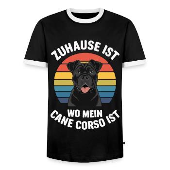 Dogs Cane Corso Italiano Dog - Men's Ringer Shirt - black/white - Front - AI Model Female 172 light (172cm) & AI Model Male 178 light (178cm)