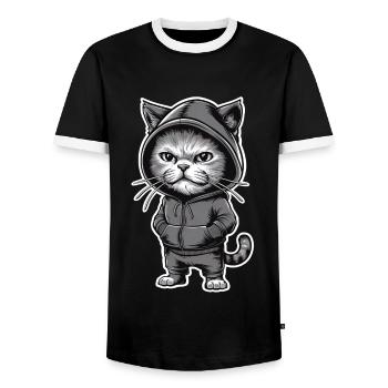 Annoyed Angry Cat in Stylish Hoodie - Men's Ringer Shirt - black/white - Front - AI Model Female 172 light (172cm) & AI Model Male 178 light (178cm)