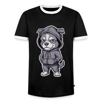Cool dog in stylish hoodie - Men's Ringer Shirt - black/white - Front - AI Model Female 172 light (172cm) & AI Model Male 178 light (178cm)