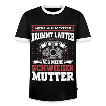 V8 Engine 8 Cylinder Displacement Car Tuning Tuner - Men's Ringer Shirt - black/white - Front - AI Model Female 172 light (172cm) & AI Model Male 178 light (178cm)