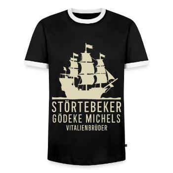 Störtebeker Gödeke Michels Victual Brothers - Men's Ringer Shirt - black/white - Front - AI Model Female 172 light (172cm) & AI Model Male 178 light (178cm)