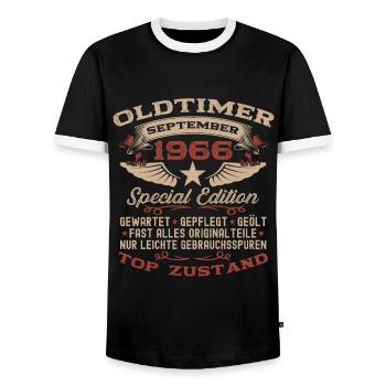 58ème anniversaire voiture classique septembre 1966 vintage 66 - T-shirt contrasté Homme - noir/blanc - Devant - AI Model Female 172 light (172cm) & AI Model Male 178 light (178cm)
