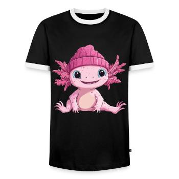 Axolotl Süß Niedlich Baby Kinder Tier Cartoon - Männer Kontrast-T-Shirt - Schwarz/Weiß - Vorne - AI Model Female 172 light (172cm) & AI Model Male 178 light (178cm)