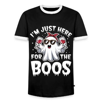 Fantôme d’Halloween, je suis juste là pour les huées - T-shirt contrasté Homme - noir/blanc - Devant - AI Model Female 172 light (172cm) & AI Model Male 178 light (178cm)