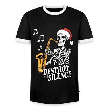 Saxophone squelette Destroy the Silence Musique - T-shirt contrasté Homme - noir/blanc - Devant - AI Model Female 172 light (172cm) & AI Model Male 178 light (178cm)