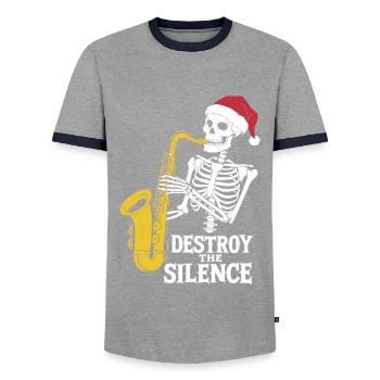 Saxophone squelette Destroy the Silence Musique - T-shirt contrasté Homme - gris/marine  - Devant - AI Model Female 172 light (172cm) & AI Model Male 178 light (178cm)