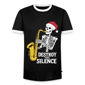 Skelett Saxophon Destroy the Silence Musik - Männer Kontrast-T-Shirt - Schwarz/Weiß - Vorne - AI Model Female 172 light (172cm) & AI Model Male 178 light (178cm)