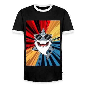Shark Ocean Tiger Shark Animal Fish - Men's Ringer Shirt - black/white - Front - AI Model Female 172 light (172cm) & AI Model Male 178 light (178cm)