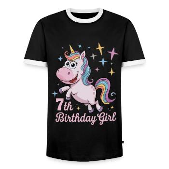 Licorne drôle 7e anniversaire fille - T-shirt contrasté Homme - noir/blanc - Devant - AI Model Female 172 light (172cm) & AI Model Male 178 light (178cm)