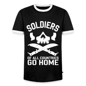 Soldiers of all Countries Go Home Anti War - Men's Ringer Shirt - black/white - Front - AI Model Female 172 light (172cm) & AI Model Male 178 light (178cm)