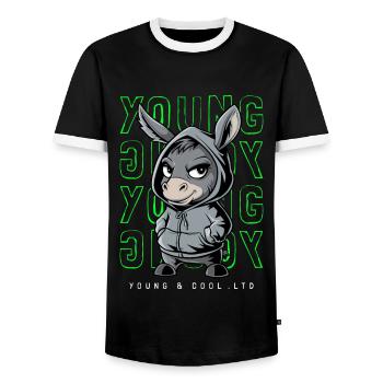 Donkey Young and Cool Animal Lover - Men's Ringer Shirt - black/white - Front - AI Model Female 172 light (172cm) & AI Model Male 178 light (178cm)