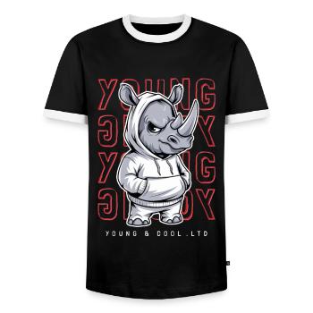 Rhino Young and Cool Animal Lover - Men's Ringer Shirt - black/white - Front - AI Model Female 172 light (172cm) & AI Model Male 178 light (178cm)