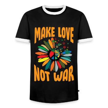 Make Love Not War Flower Power Hippie - Men's Ringer Shirt - black/white - Front - AI Model Female 172 light (172cm) & AI Model Male 178 light (178cm)