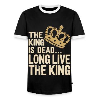 The King is Dead long live the King Quote Sayings - Men's Ringer Shirt - black/white - Front - AI Model Female 172 light (172cm) & AI Model Male 178 light (178cm)