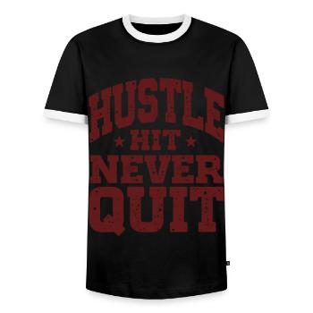 Hustle Hit Never Quit Sportler Fitness - Männer Kontrast-T-Shirt - Schwarz/Weiß - Vorne - AI Model Female 172 light (172cm) & AI Model Male 178 light (178cm)