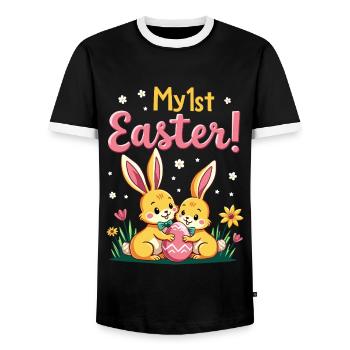 My 1ST Easter Sweet Easter Bunnies First Easter - Men's Ringer Shirt - black/white - Front - AI Model Female 172 light (172cm) & AI Model Male 178 light (178cm)