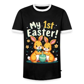 My 1ST Easter Sweet Easter Bunnies First Easter - Men's Ringer Shirt - black/white - Front - AI Model Female 172 light (172cm) & AI Model Male 178 light (178cm)