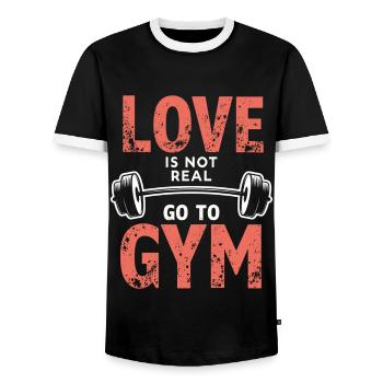 L’amour n’est pas réel – Aller à la salle de sport - Gym Spruch - T-shirt contrasté Homme - noir/blanc - Devant - AI Model Female 172 light (172cm) & AI Model Male 178 light (178cm)