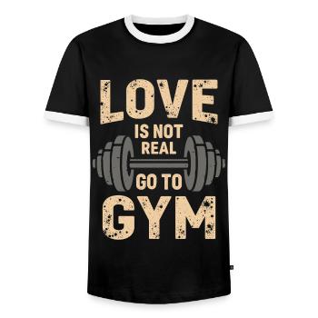 L’amour n’est pas réel – Aller à la salle de sport - Gym Spruch - T-shirt contrasté Homme - noir/blanc - Devant - AI Model Female 172 light (172cm) & AI Model Male 178 light (178cm)
