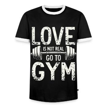 L’amour n’est pas réel – Aller à la salle de sport - Gym Spruch - T-shirt contrasté Homme - noir/blanc - Devant - AI Model Female 172 light (172cm) & AI Model Male 178 light (178cm)