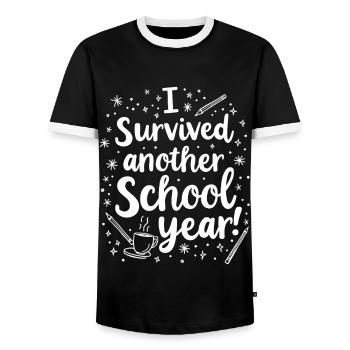 I Survived Another School Year – Teacher Student - Men's Ringer Shirt - black/white - Front - AI Model Female 172 light (172cm) & AI Model Male 178 light (178cm)