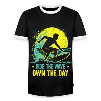 Surfer sur la vague – Own the Day Dicton - T-shirt contrasté Homme - noir/blanc - Devant - AI Model Female 172 light (172cm) & AI Model Male 178 light (178cm)