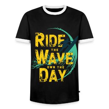 Surfer sur la vague – Own the Day Dicton - T-shirt contrasté Homme - noir/blanc - Devant - AI Model Female 172 light (172cm) & AI Model Male 178 light (178cm)