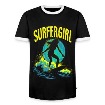 Surfer Girl Surfer Surfing Surfing Surfer - Men's Ringer Shirt - black/white - Front - AI Model Female 172 light (172cm) & AI Model Male 178 light (178cm)