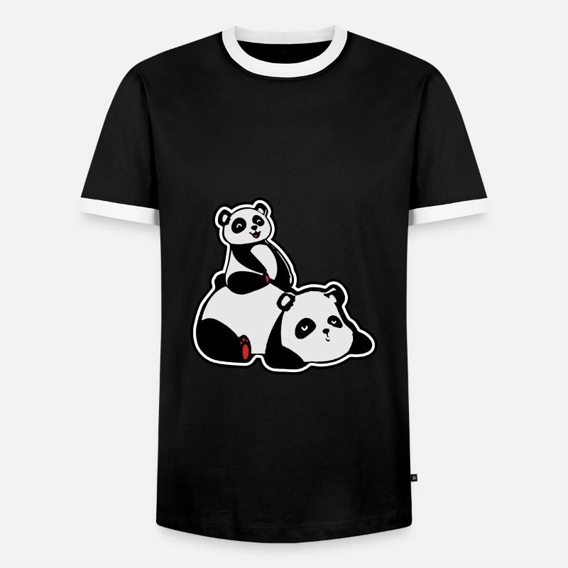 Panda mit Kind - Männer Kontrast-T-Shirt - Schwarz/Weiß