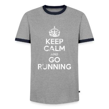 Grande chemise de course - Restez calme et continuez à courir - T-shirt contrasté Homme - gris/marine  - Devant - AI Model Female 172 light (172cm) & AI Model Male 178 light (178cm)