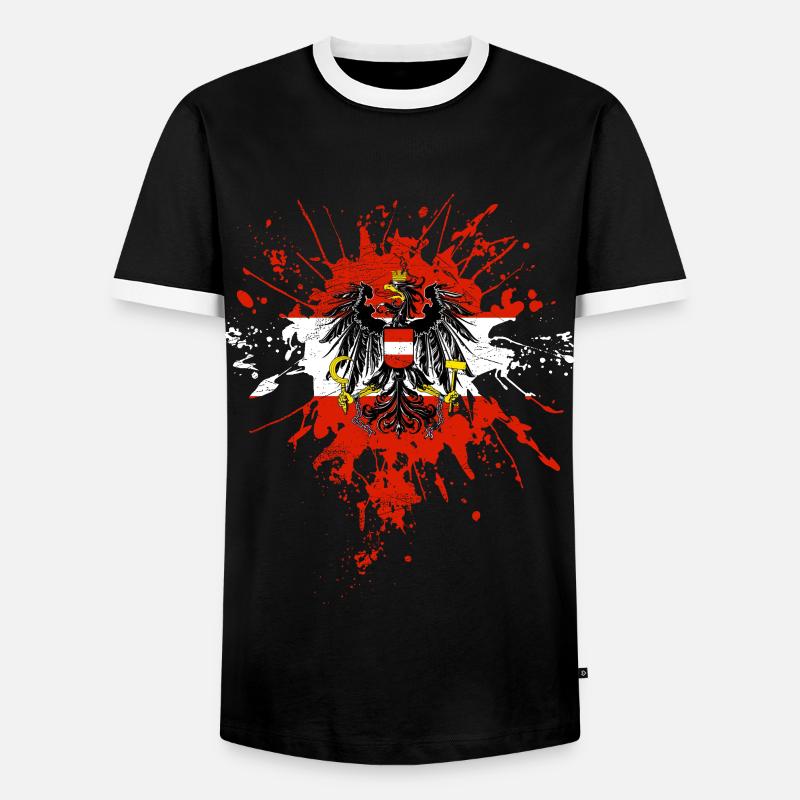 Austria flag with eagle - Men's Ringer Shirt - black/white